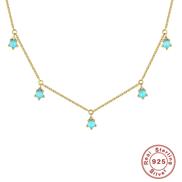 Wholesale Turquoise Geometric Round Cross Drop Pendant Necklace For Women Silver 925 And Zircon With Electroplating O Chain