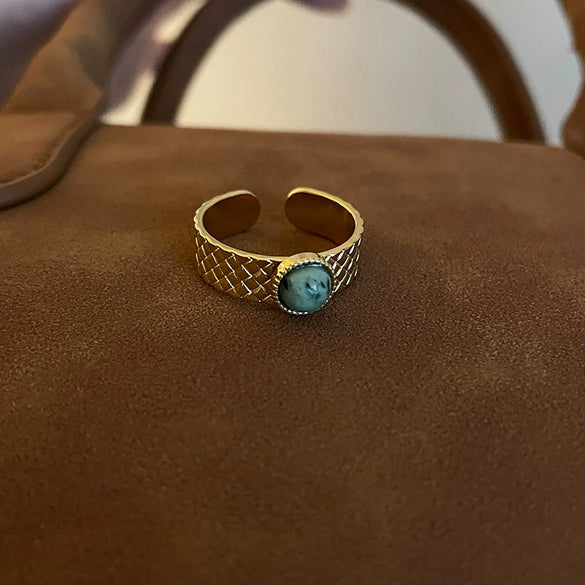 Wholesale Turquoise Geometric Style Opening Ring With Electroplating Treatment For Women