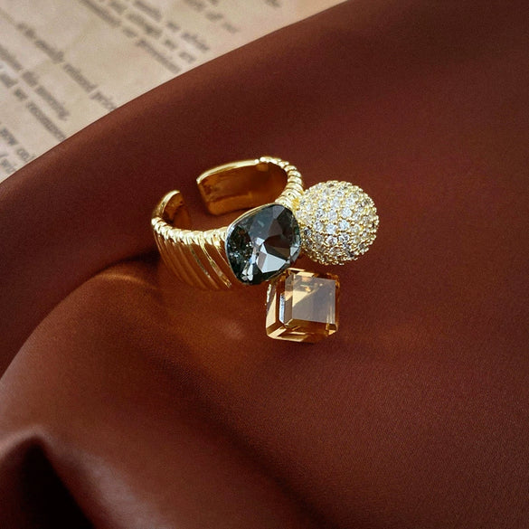 Wholesale Turquoise Geometric Style Opening Ring With Electroplating Treatment For Women