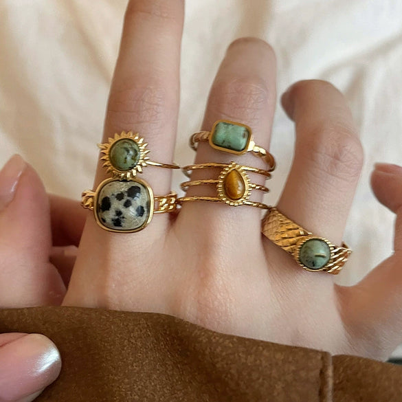 Wholesale Turquoise Geometric Style Opening Ring With Electroplating Treatment For Women