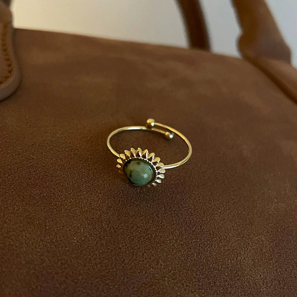 Wholesale Turquoise Geometric Style Opening Ring With Electroplating Treatment For Women