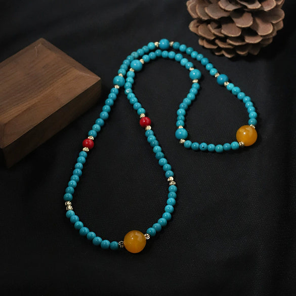 Wholesale Turquoise Gold Plated Handmade Retro Style Women's Necklace