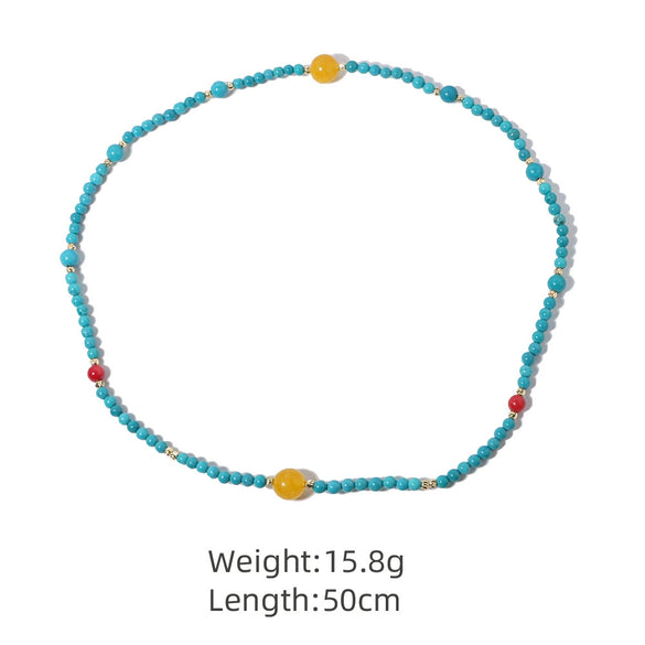 Wholesale Turquoise Gold Plated Handmade Retro Style Women's Necklace