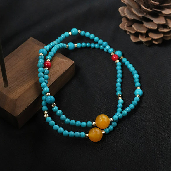 Wholesale Turquoise Gold Plated Handmade Retro Style Women's Necklace