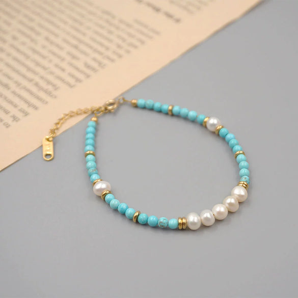 Wholesale Turquoise Handmade Geometric Baroque Pearl Necklace And Bracelet For Women