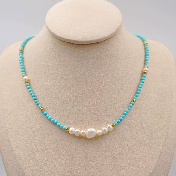 Wholesale Turquoise Handmade Geometric Baroque Pearl Necklace And Bracelet For Women