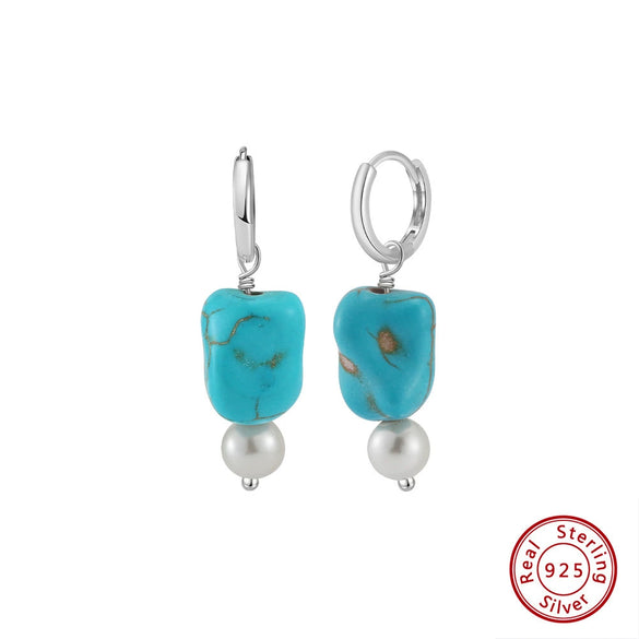 Wholesale Turquoise Pearl Drop Earrings For Women Geometric Style Electroplated