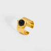 Wholesale Turquoise Ring With Natural Stone Stainless Steel Geometric Pattern Pvd Real Gold Plating For Girls Retro Style