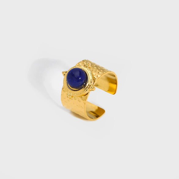 Wholesale Turquoise Ring With Natural Stone Stainless Steel Geometric Pattern Pvd Real Gold Plating For Girls Retro Style