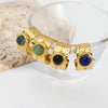 Wholesale Turquoise Ring With Natural Stone Stainless Steel Geometric Pattern Pvd Real Gold Plating For Girls Retro Style
