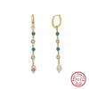 Wholesale Turquoise Shell Pearl Zircon Retro Tassel Earrings S925 Sterling Silver Geometric Elegant Electroplated Jewelry For Women