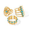 Wholesale Turquoise Stainless Steel Open Ring With Geometric Style And Electroplating Treatment