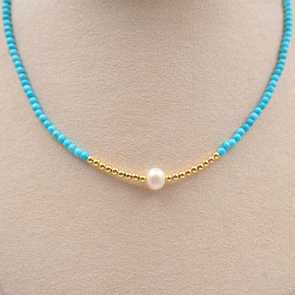 Wholesale Turquoise Women's Beaded Clavicle Chain Necklace With Geometric Style Handmade