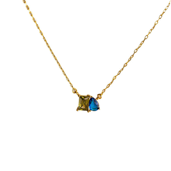 Wholesale Twelve Birthstone Horse Eye Pendant Titanium Steel Necklace Geometric Minimalist Style Electroplating