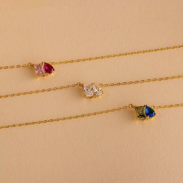 Wholesale Twelve Birthstone Horse Eye Pendant Titanium Steel Necklace Geometric Minimalist Style Electroplating