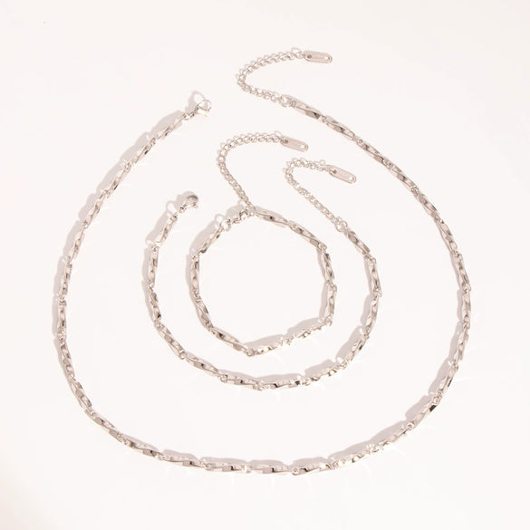 Wholesale Twist Chain Necklace Bracelet Anklet Suit In Stainless Steel With Geometric Style And Electric Polishing
