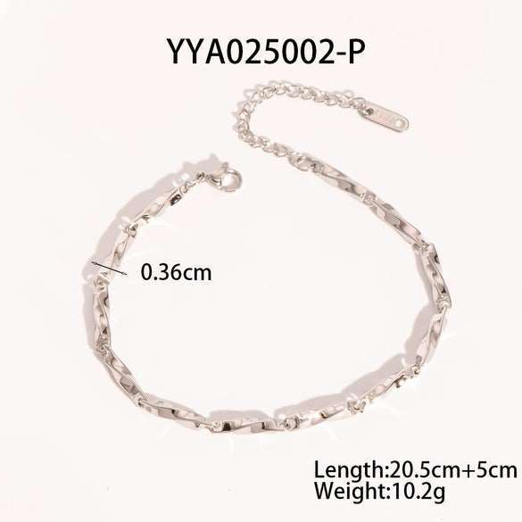Wholesale Twist Chain Necklace Bracelet Anklet Suit In Stainless Steel With Geometric Style And Electric Polishing