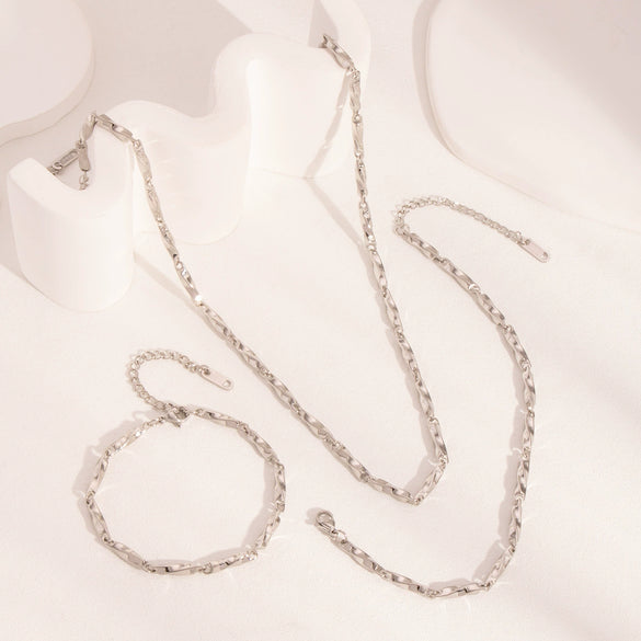 Wholesale Twist Chain Necklace Bracelet Anklet Suit In Stainless Steel With Geometric Style And Electric Polishing