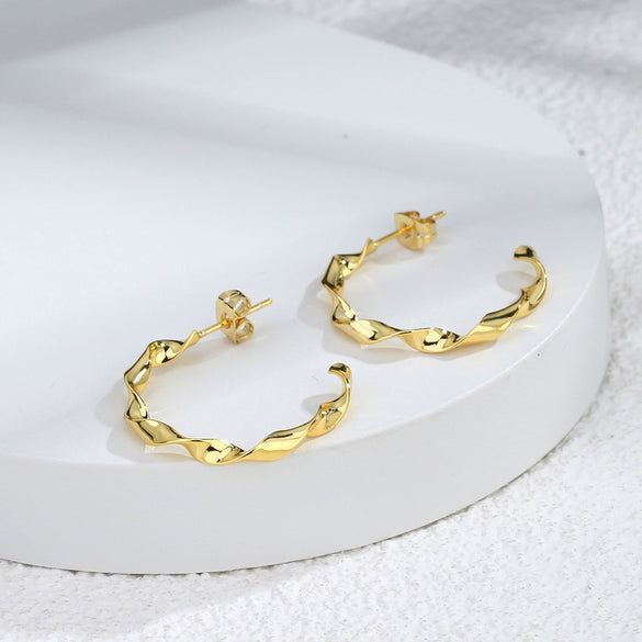 Wholesale Twist Round Wave Line C Shape Brass Gold Plated Electroplated Geometry Style Earrings For Women
