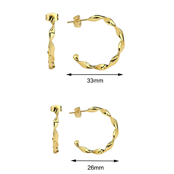 Wholesale Twist Round Wave Line C Shape Brass Gold Plated Electroplated Geometry Style Earrings For Women