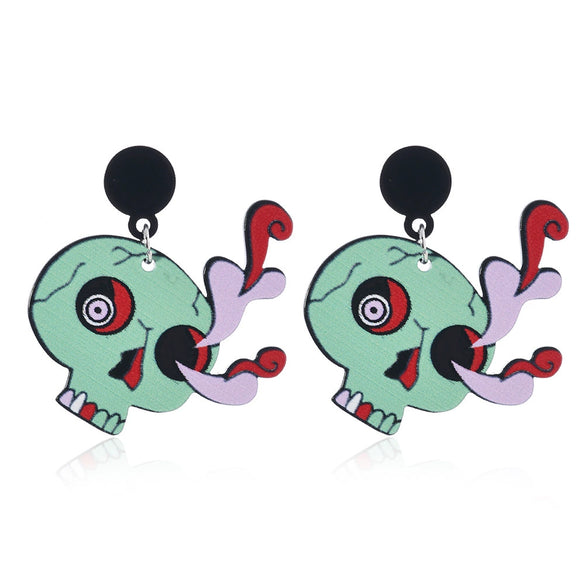Wholesale Two Dimensional Halloween Horror Ghost Animal Funny Unisex Acrylic Earrings