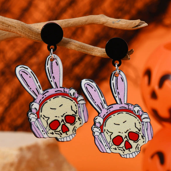Wholesale Two Dimensional Halloween Horror Ghost Animal Funny Unisex Acrylic Earrings