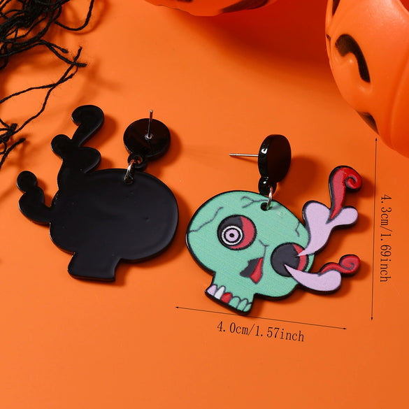 Wholesale Two Dimensional Halloween Horror Ghost Animal Funny Unisex Acrylic Earrings