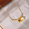 Wholesale Twocolor Asymmetric Square Pendant Necklace In Retro Style 18K Gold Plated Made Of Titanium Steel With Geometric Design And Electroplating Treatment For Women