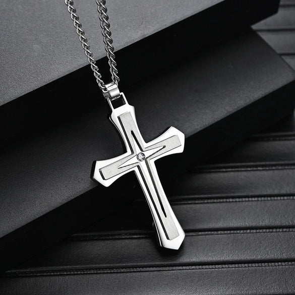 Wholesale Twocolor Cross Drop Shape Pendant Necklace For Men Made Of 316 Stainless Steel With Electroplating