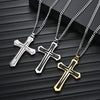 Wholesale Twocolor Cross Drop Shape Pendant Necklace For Men Made Of 316 Stainless Steel With Electroplating