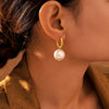 Wholesale U Shaped Ear Buckle Shijia Pearl Earrings For Women Stainless Steel Sweet Style Geometric Pattern Electroplated