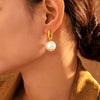 Wholesale U Shaped Ear Buckle Shijia Pearl Earrings For Women Stainless Steel Sweet Style Geometric Pattern Electroplated