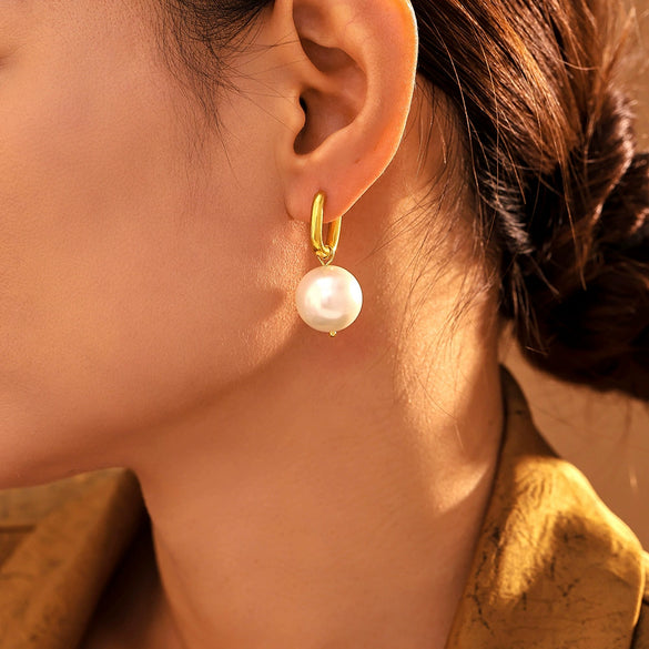 Wholesale U Shaped Ear Buckle Shijia Pearl Earrings For Women Stainless Steel Sweet Style Geometric Pattern Electroplated