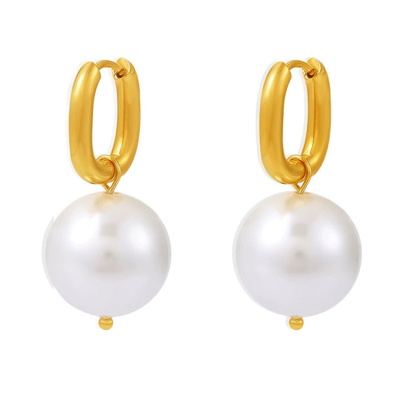 Wholesale U Shaped Ear Buckle Shijia Pearl Earrings For Women Stainless Steel Sweet Style Geometric Pattern Electroplated