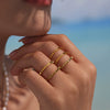 Wholesale Ultrafine Thin Stereo Gear Water Ripple Overlapping Ring In Stainless Steel With Geometric Pattern And Electroplating For Women
