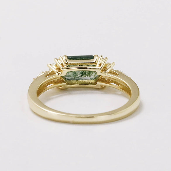 Wholesale Unique Geometric Green Moss Stone Stacking Ring S925 Silver Inlaid Water Grass Agate Electroplated Unisex