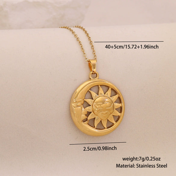 Wholesale Unique Minimalist Creative Sun And Moon Pendant Stainless Steel Necklace