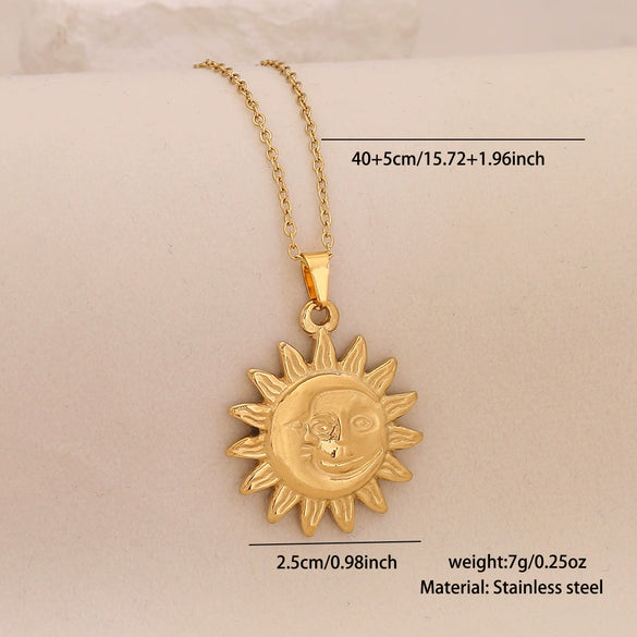 Wholesale Unique Minimalist Creative Sun And Moon Pendant Stainless Steel Necklace