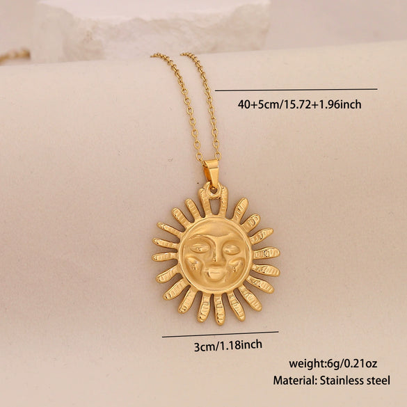 Wholesale Unique Minimalist Creative Sun And Moon Pendant Stainless Steel Necklace