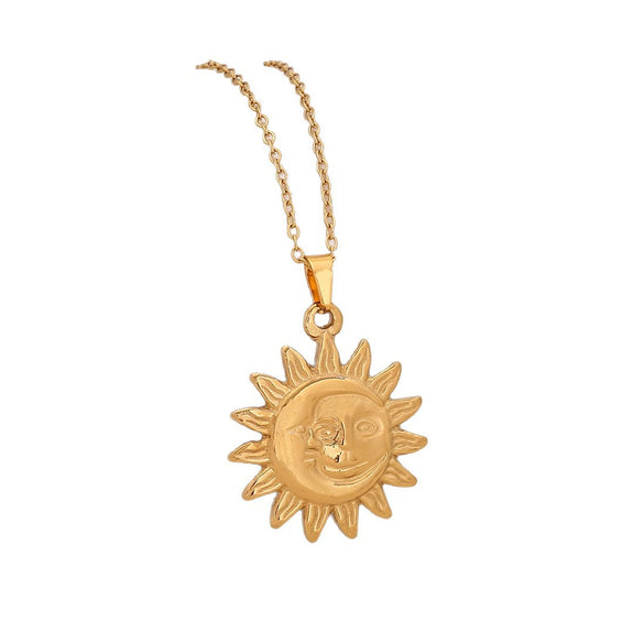 Wholesale Unique Minimalist Creative Sun And Moon Pendant Stainless Steel Necklace