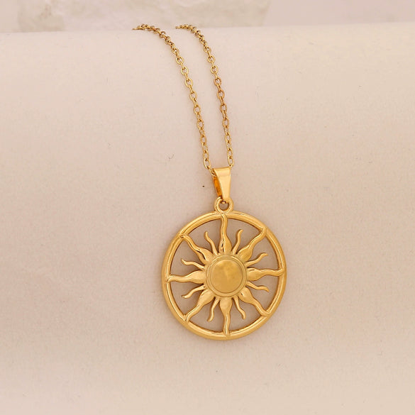Wholesale Unique Minimalist Creative Sun And Moon Pendant Stainless Steel Necklace