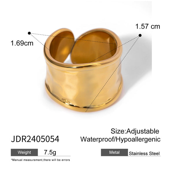 Wholesale Unique Niche Design Hammer Pattern Asymmetric Opening Stainless Steel Ring With 18K Gold Electroplating For Unisex