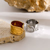 Wholesale Unique Niche Design Hammer Pattern Asymmetric Opening Stainless Steel Ring With 18K Gold Electroplating For Unisex