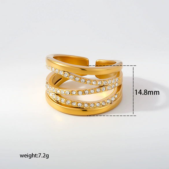 Wholesale Unisex Alloy Geometric Flower Rose Eyes Butterfly Cross Pattern Ring Set With Diamonds 18K Gold Plated Adjustable Open Ring Fashion Accessory