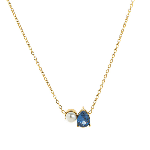 Wholesale Unisex Ancient Geometric Style Electroplated Stainless Steel Water Drop Pearl Zircon Pendant Ochain Necklace