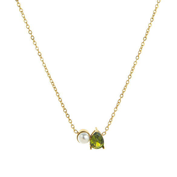 Wholesale Unisex Ancient Geometric Style Electroplated Stainless Steel Water Drop Pearl Zircon Pendant Ochain Necklace