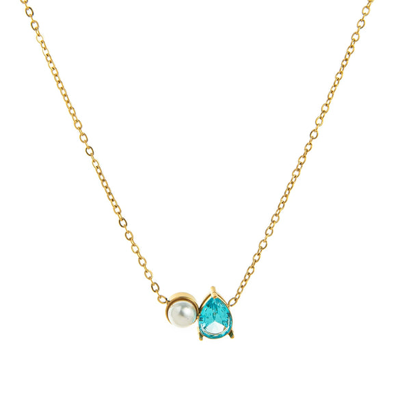 Wholesale Unisex Ancient Geometric Style Electroplated Stainless Steel Water Drop Pearl Zircon Pendant Ochain Necklace