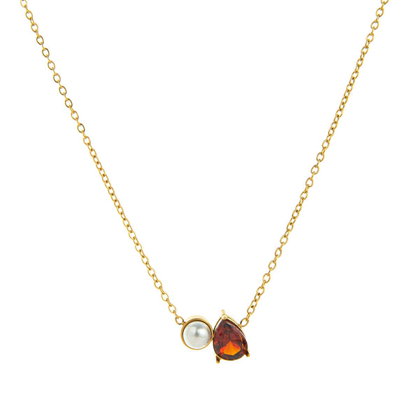 Wholesale Unisex Ancient Geometric Style Electroplated Stainless Steel Water Drop Pearl Zircon Pendant Ochain Necklace
