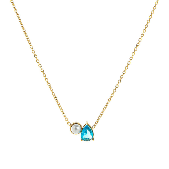 Wholesale Unisex Ancient Geometric Style Electroplated Stainless Steel Water Drop Pearl Zircon Pendant Ochain Necklace