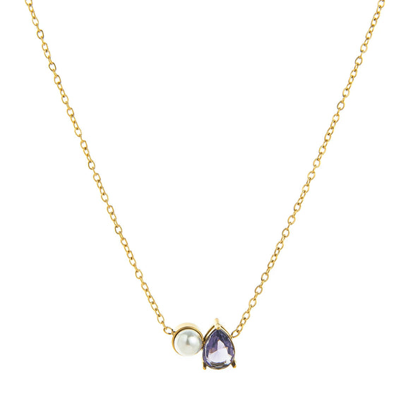 Wholesale Unisex Ancient Geometric Style Electroplated Stainless Steel Water Drop Pearl Zircon Pendant Ochain Necklace